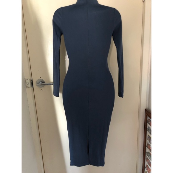 Navy blue wool high neck dress - Picture 4 of 6